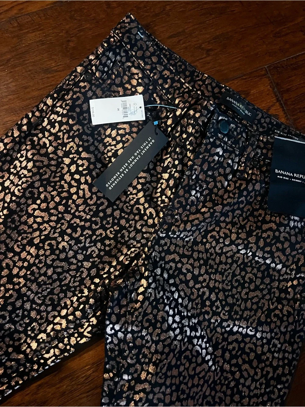 NWT Banana Republic Metallic Leopard Mid-Rise Skinny Ankle Jeans Size 26